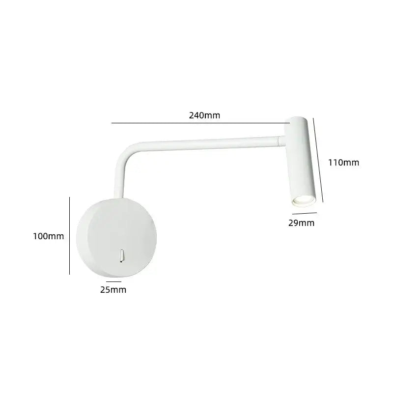 White wall-mounted reading lamp with adjustable arm and cylindrical head for minimalist enna led dimmable floor use