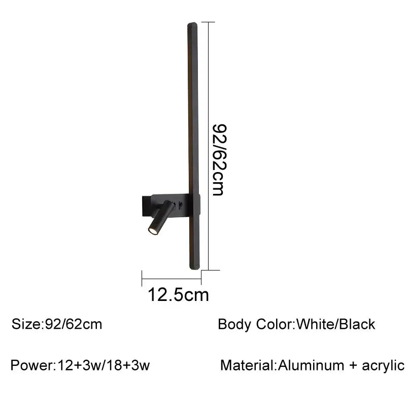 Minimalist black led wall sconce with sleek aluminum bar and adjustable acrylic spotlight for living room decorbites led wall lighting