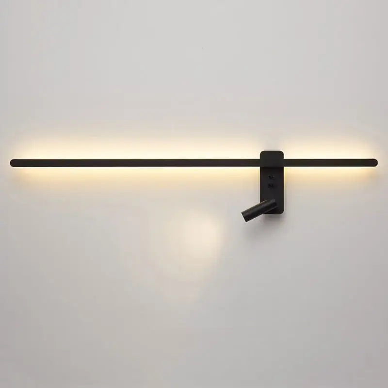 Minimalist black led wall sconce with a sleek horizontal bar and adjustable spotlight for modern living room decorbites led wall