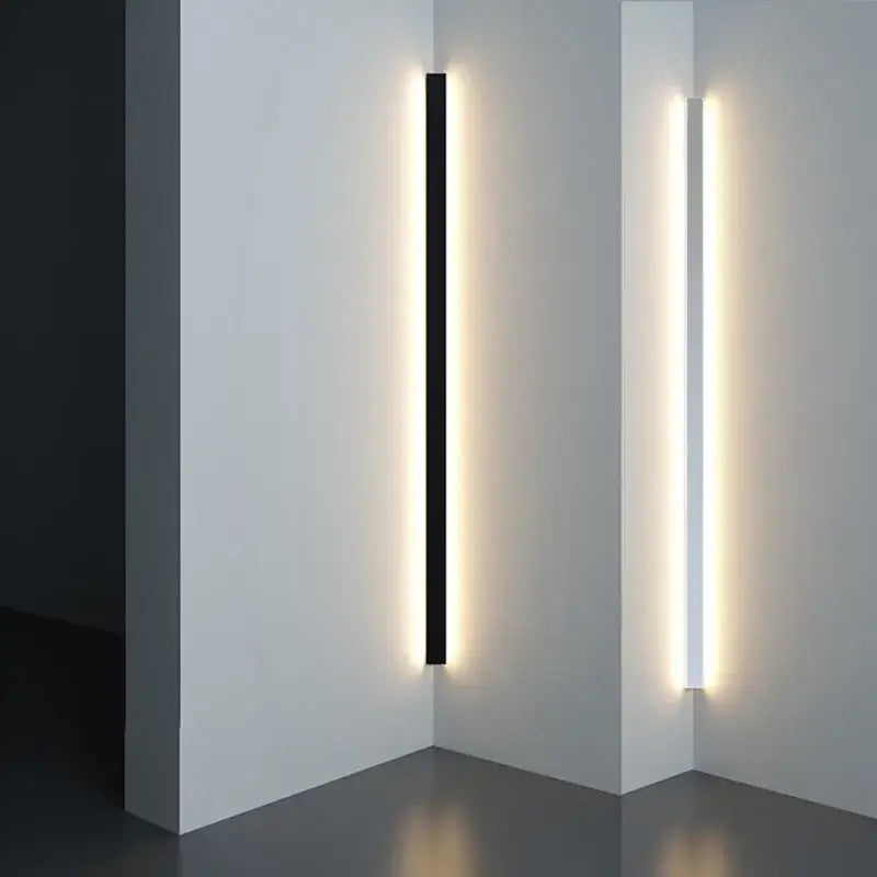 Minimalist black linear led wall lamp with warm glowing light ideal for bedroom and living room wall lamp lighting