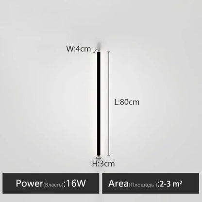 A minimalist black linear led wall lamp with a slim profile providing warm glow for modern bedroom wall lighting