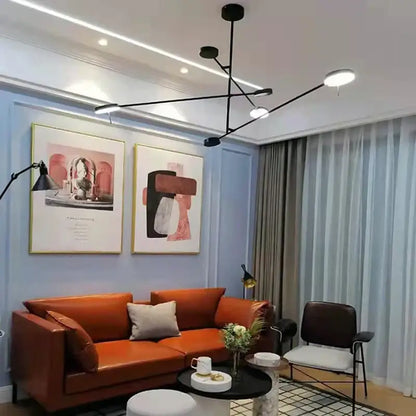 Orange leather sofa with light gray throw pillows below minimalist black metal led pendant light for living room decorbites black metal