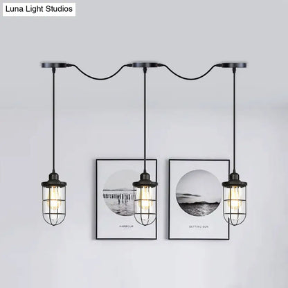 Minimalist Black Multi Light Chandelier with Clear Glass Cage - Farmhouse Tandem Ceiling Lamp