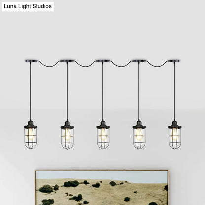 Minimalist Black Multi Light Chandelier with Clear Glass Cage - Farmhouse Tandem Ceiling Lamp