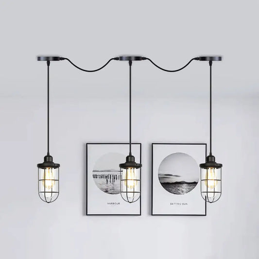 Minimalist Black Multi Light Chandelier with Clear Glass Cage - Farmhouse Tandem Ceiling Lamp