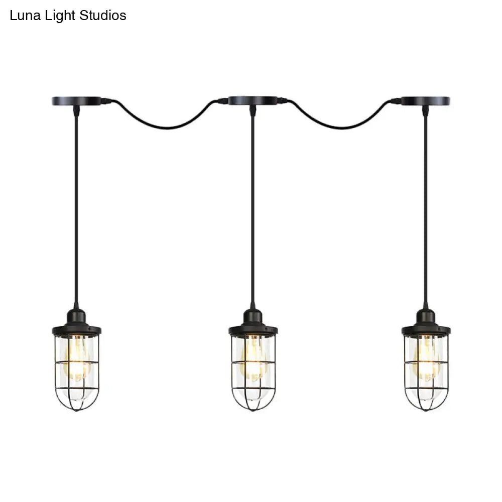 Minimalist Black Multi Light Chandelier with Clear Glass Cage - Farmhouse Tandem Ceiling Lamp