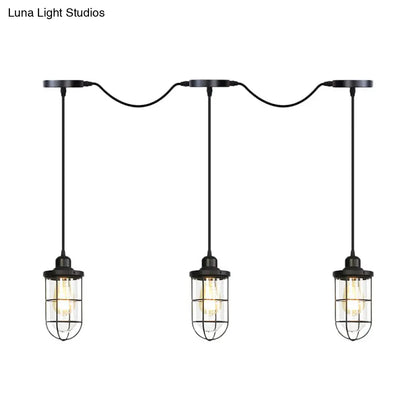 Minimalist Black Multi Light Chandelier with Clear Glass Cage - Farmhouse Tandem Ceiling Lamp