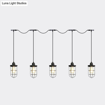 Minimalist Black Multi Light Chandelier with Clear Glass Cage - Farmhouse Tandem Ceiling Lamp