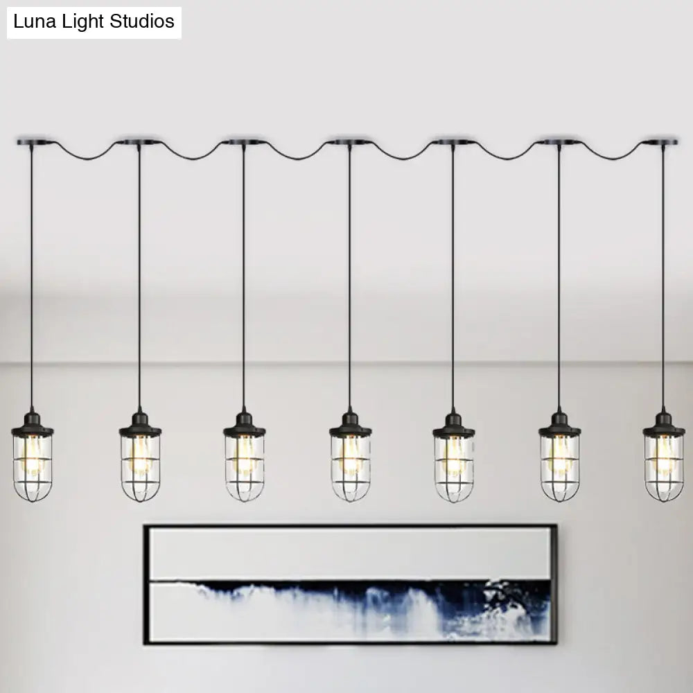 Minimalist Black Multi Light Chandelier with Clear Glass Cage - Farmhouse Tandem Ceiling Lamp