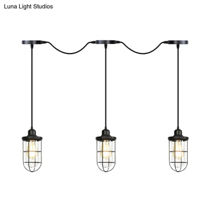 Minimalist Black Multi Light Chandelier with Clear Glass Cage - Farmhouse Tandem Ceiling Lamp