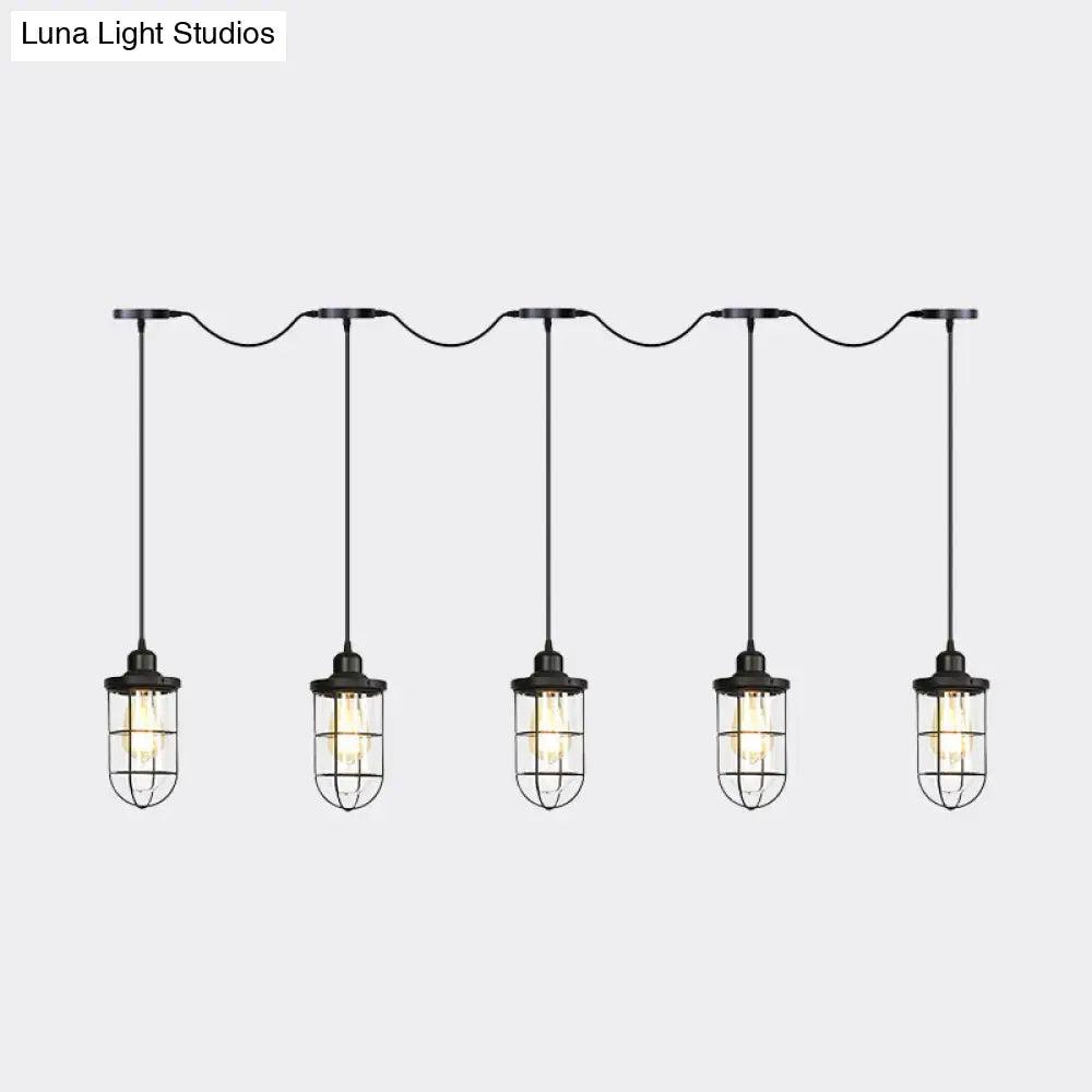 Minimalist Black Multi Light Chandelier with Clear Glass Cage - Farmhouse Tandem Ceiling Lamp