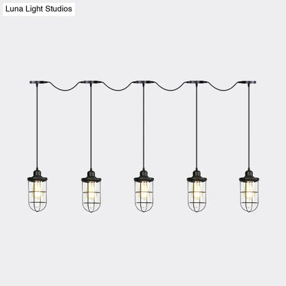 Minimalist Black Multi Light Chandelier with Clear Glass Cage - Farmhouse Tandem Ceiling Lamp