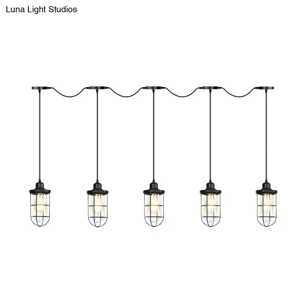 Minimalist Black Multi Light Chandelier with Clear Glass Cage - Farmhouse Tandem Ceiling Lamp