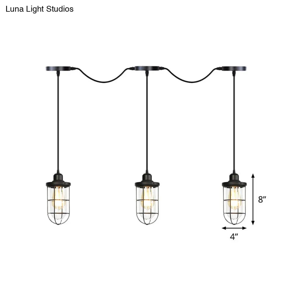 Minimalist Black Multi Light Chandelier with Clear Glass Cage - Farmhouse Tandem Ceiling Lamp