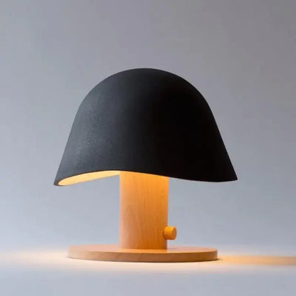 Minimalist black mushroom glass table lamp with warm wooden base stem for bedroom living room decorbites glass table