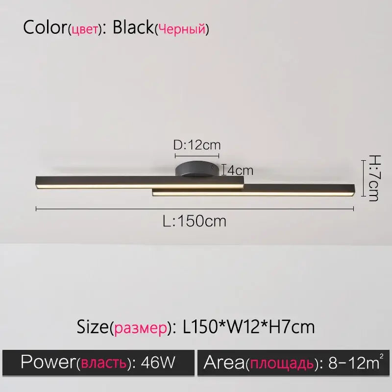 Black modern led ceiling light fixture with sleek metallic finish and minimalist nordic ceiling design for living room