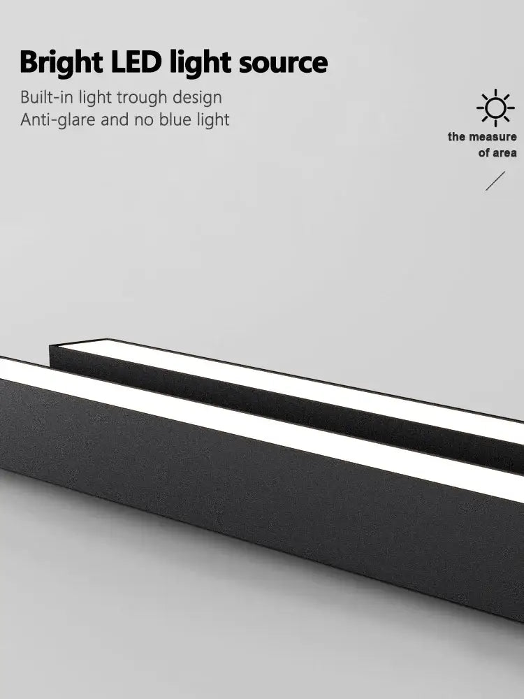 Minimalist black nordic ceiling light featuring a modern rectangular led strip with bright white illumination for living room
