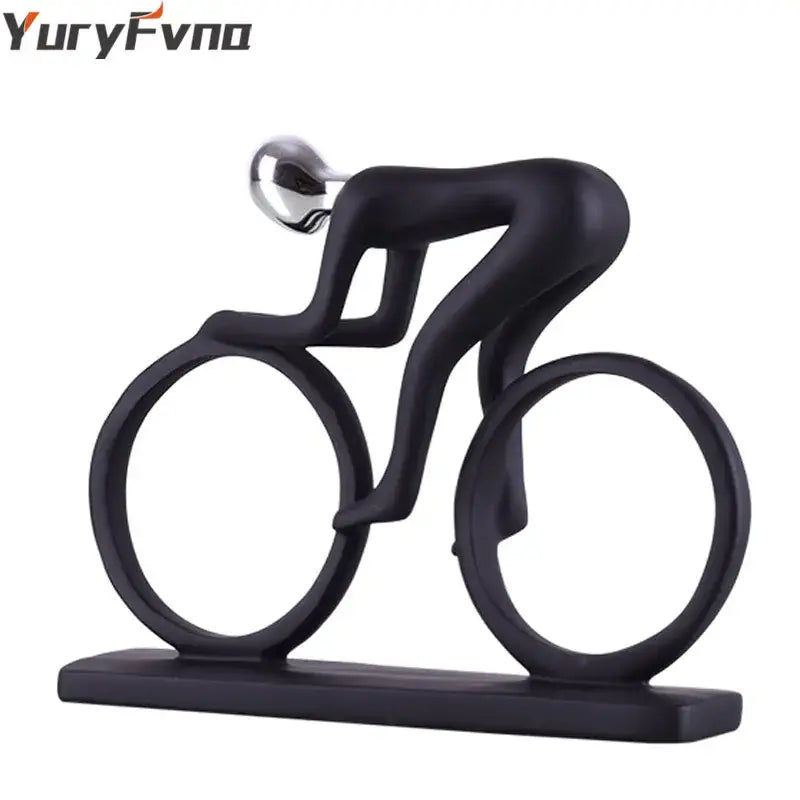 Minimalist black resin cyclist sculpture figurine with shiny silver helmet for living room decorbites cyclist decor