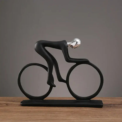 Minimalist black resin and silver head cyclist sculpture figurine on matching base for living room decorbites cyclist sculpture
