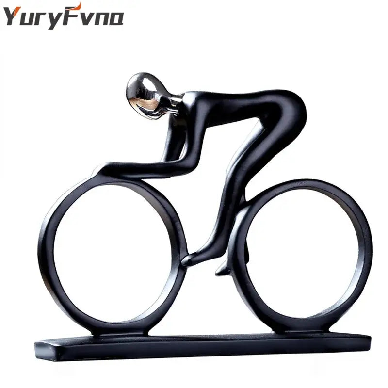Minimalist black and silver abstract decorbites cyclist sculpture figurine with sleek design for living room decor