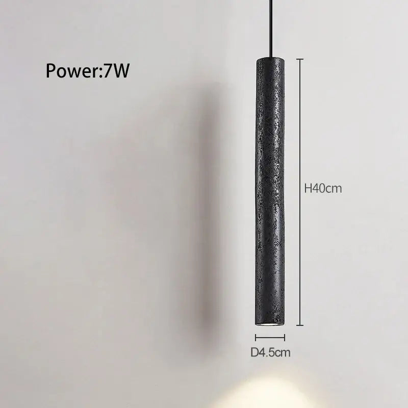 Minimalist black stone tube led pendant light with textured matte finish 40cm height for bedroom lighting decorbites black stone