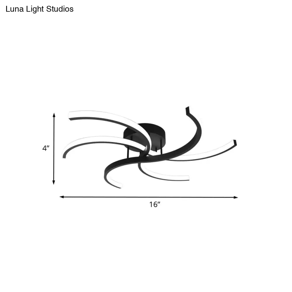 DecorBites™ DecorBites™ Minimalist Black Swirl LED Flush Mount Ceiling Fixture - 16"/19.5" Wide Semi Flush for Bedroom