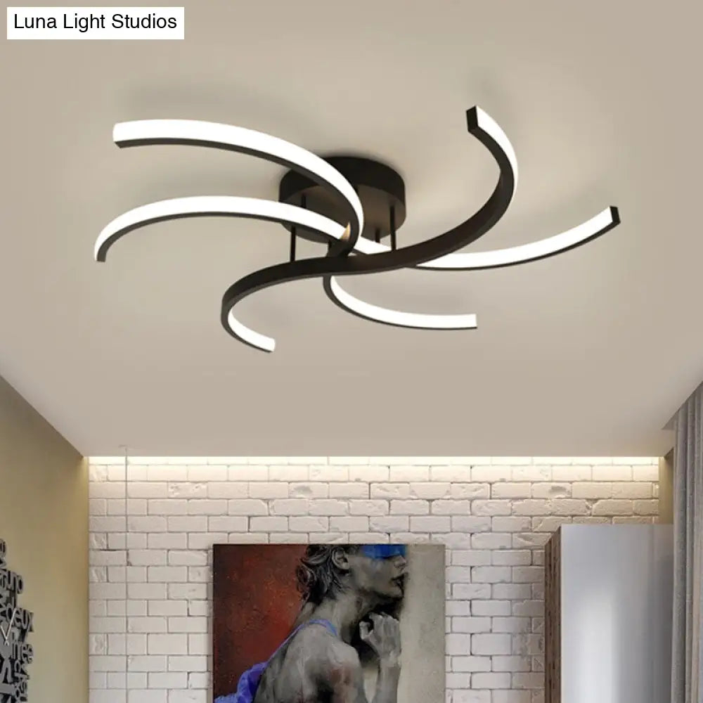 DecorBites™ DecorBites™ Minimalist Black Swirl LED Flush Mount Ceiling Fixture - 16"/19.5" Wide Semi Flush for Bedroom
