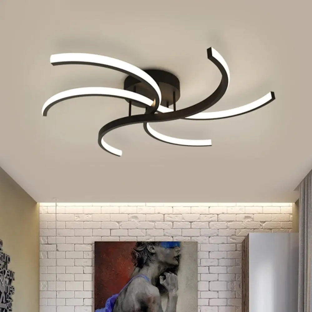 DecorBites™ DecorBites™ Minimalist Black Swirl LED Flush Mount Ceiling Fixture - 16"/19.5" Wide Semi Flush for Bedroom