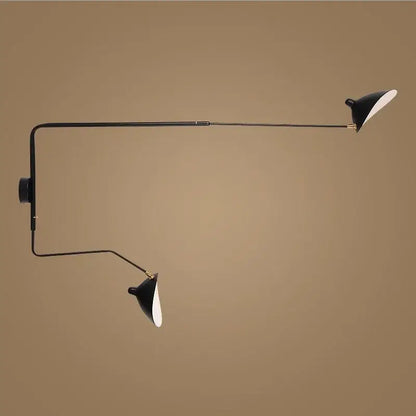Minimalist black and white two arm wall lamp with articulated arms for bedroom decorbites dawn spider serge design
