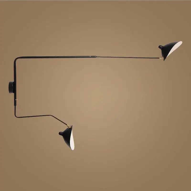 Minimalist black and white two arm wall lamp with articulated arms for bedroom decorbites dawn spider serge design