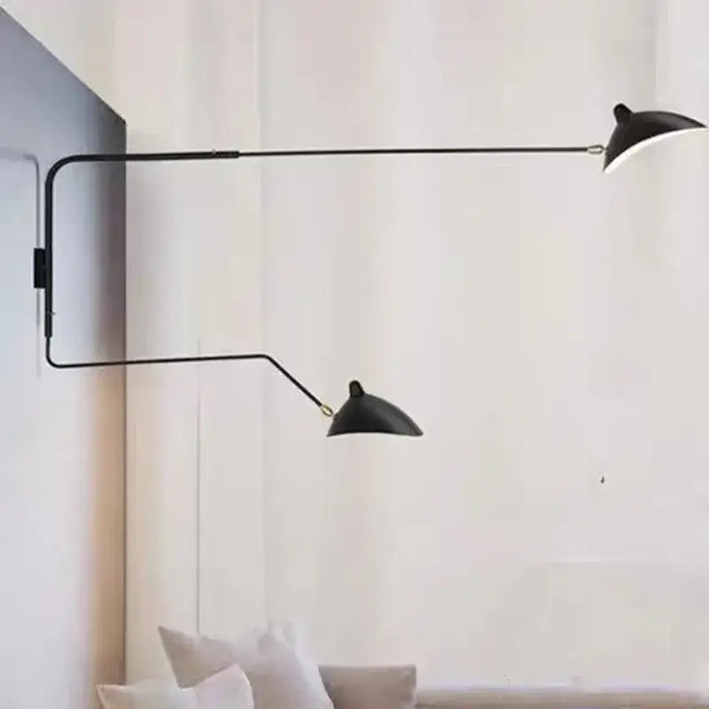Minimalist black wall lamp with two adjustable arms in decorbites black serge for modern living room lighting