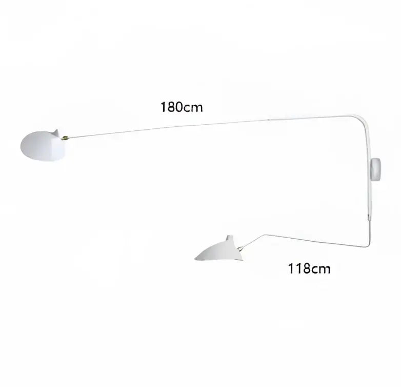 White minimalist wall lamp with two adjustable arms 180cm and 118cm ideal for decorbites black serge living room lighting