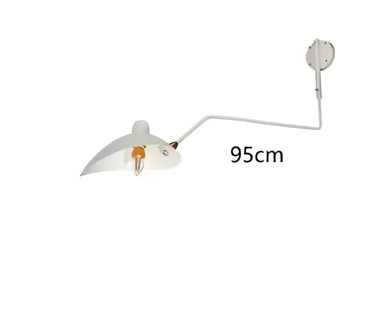 White curved wall lamp with slender metallic arm and translucent shade for decorbites black serge adjustable lighting
