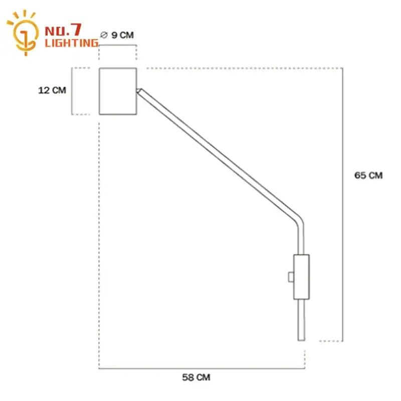 Minimalist black walnut swing arm wall lamp by No7 with a sleek angular LED wall lamp design for bedroom decor