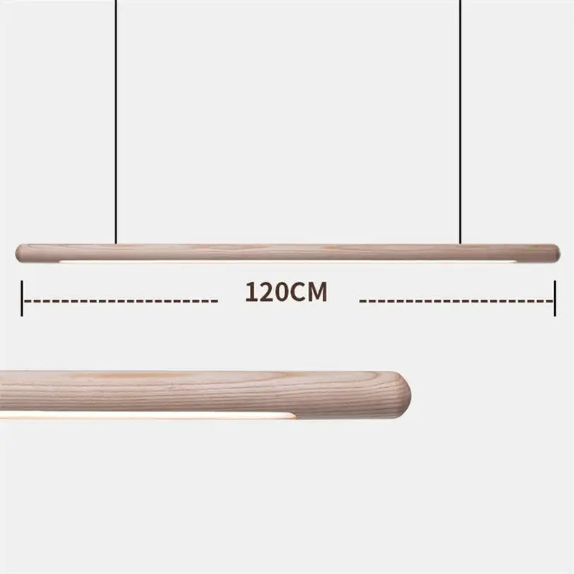 Minimalist 120cm black walnut wood pendant light with natural finish and sleek cylindrical design for dining room decorbites