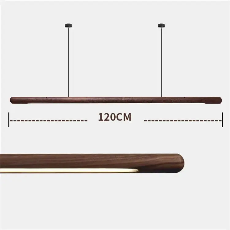 Minimalist black walnut wood pendant light with integrated led strip lighting by decorbites for dining room decor