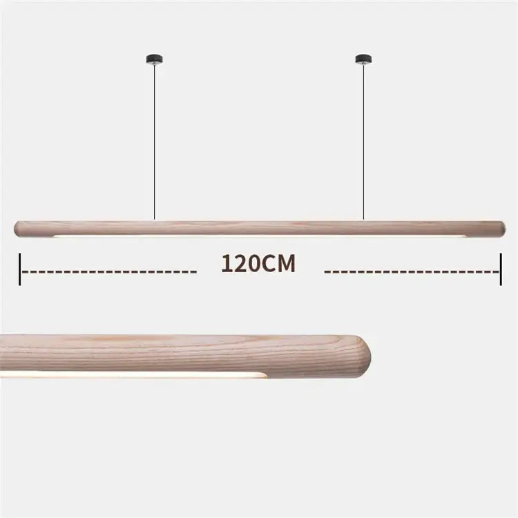 Minimalist black walnut wood pendant light with integrated led strip and natural wood finish for dining room decorbites