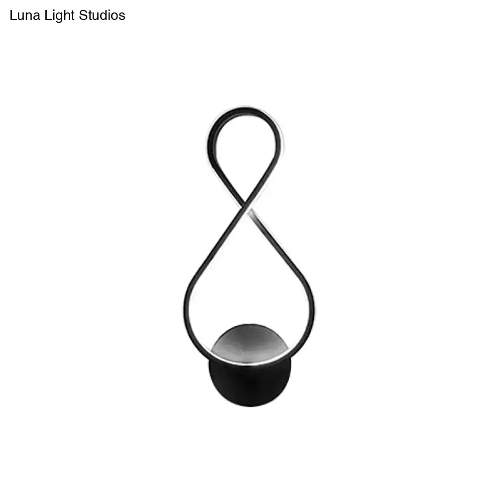 Black infinity-shaped acrylic led wall lamp with sleek modern design circular base for bedroom sconce lighting