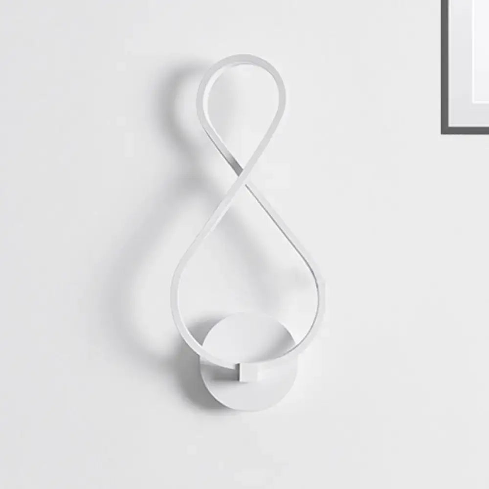 White infinity-shaped acrylic led wall lamp with sleek minimalist black and white design for bedroom sconce lighting