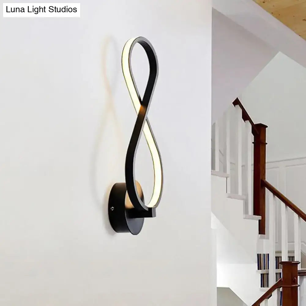 Modern infinity-shaped wall lamp with sleek black frame acrylic led light strip for minimalist black and white décor
