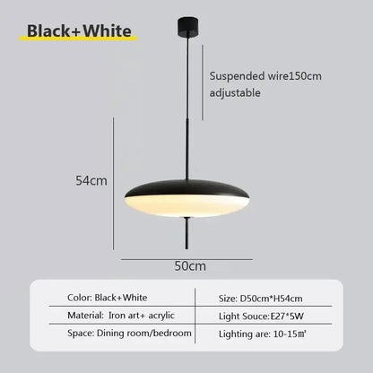 Minimalist black and white acrylic pendant light with iron art frame and diffuser for dining room pendant light use