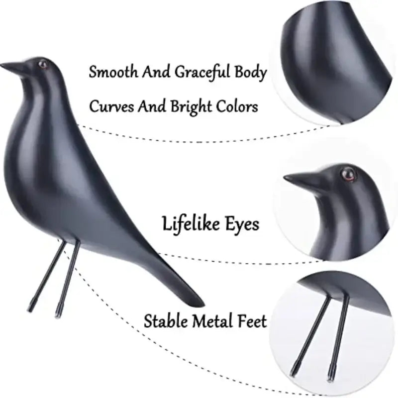 Minimalist black and white bird peace dove resin craft with black matte finish lifelike eyes and stable metal feet decorbites bird peace