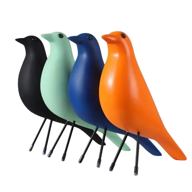 Set of four colorful glossy resin craft bird peace dove figurines with sleek black legs for living room decorbites decor