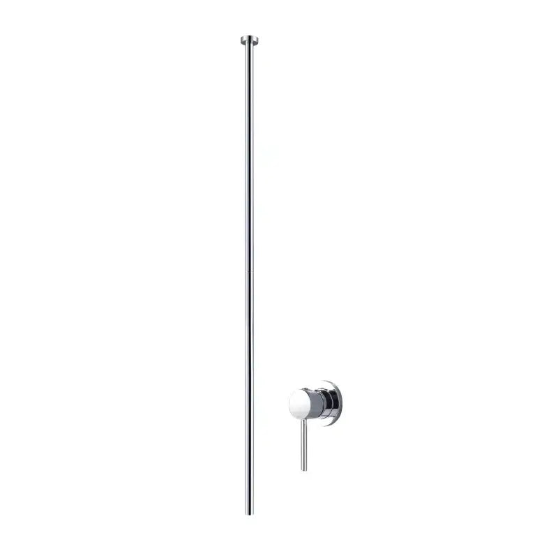 Minimalist black and white ceiling faucet bathroom mixer with chrome finished shower rod and matching wall-mounted control valve