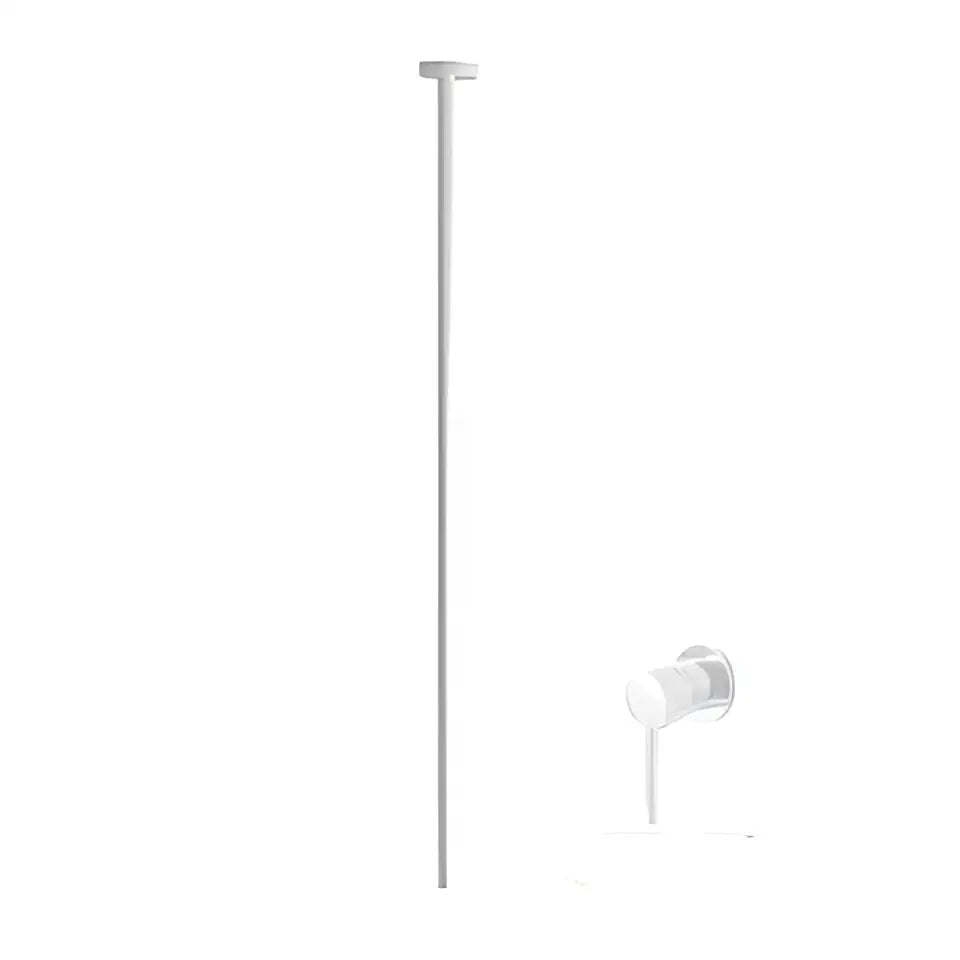 White cylindrical shower rod with minimalist design and matching wall-mounted bracket for black and white bathroom mixer
