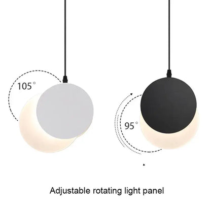 Minimalist black and white crescent moon pendant chandelier with adjustable rotating panel for customizable illumination decorbites crescent moon