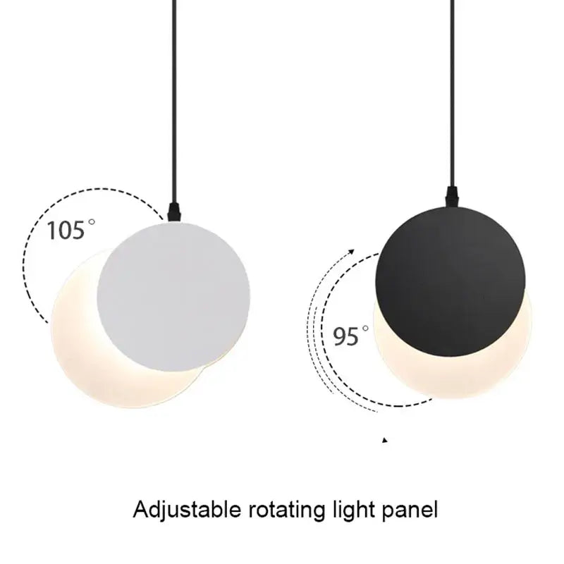 Minimalist black and white crescent moon pendant chandelier with adjustable rotating panel for customizable illumination decorbites crescent moon