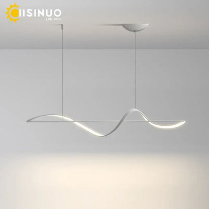 Modern silver dimmable led linear chandelier with sleek wave design and minimalist finish for dining room decorbites dimmable led