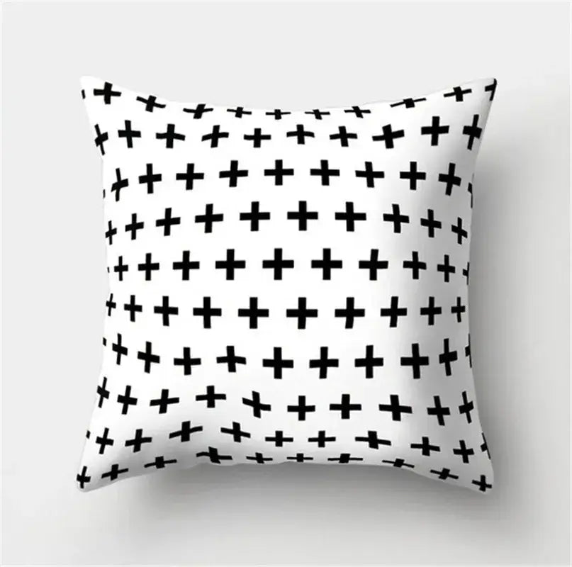 White flocking pillowcase with black plus sign pattern for minimalist decorbites black white living room cushion cover