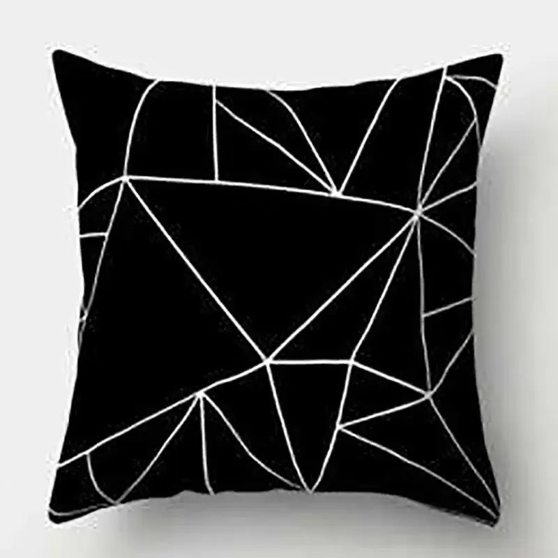Minimalist black white flocking pillowcase with geometric white stitched lines for living room decorbites black white cushion cover